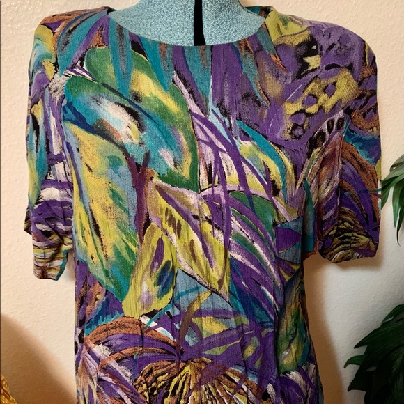 Vintage 80s purple, green and teal blouse - Picture 2 of 10
